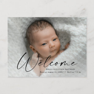 Carte Postale Script Welcome Baby Photo Merci de naissance