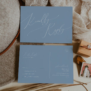 Carte Postale Script Whimsical   Dusty Blue Wedding RSVP