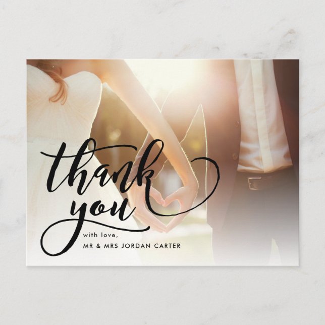 Carte Postale Script Whimsical Full Photo Mariage Merci (Devant)