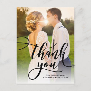Carte Postale Script Whimsical Full Photo Mariage Merci