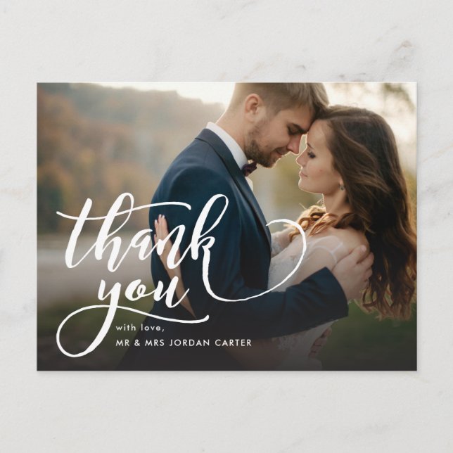 Carte Postale Script Whimsical Full Photo Mariage Merci (Devant)