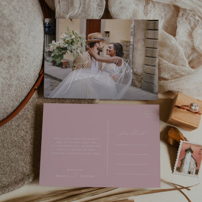 Carte Postale Script Whimsical | Merci photo horizontal Rose (Créateur téléchargé)