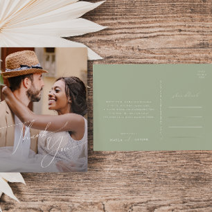 Carte Postale Script Whimsical   Sage Photo Mariage Merci