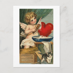 Carte Postale Scrubbing Heart Cupid et Cat
