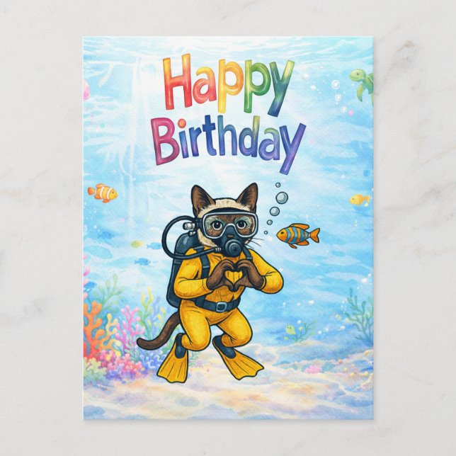 Carte Postale Scuba diver Happy Birthday underwater (Devant)