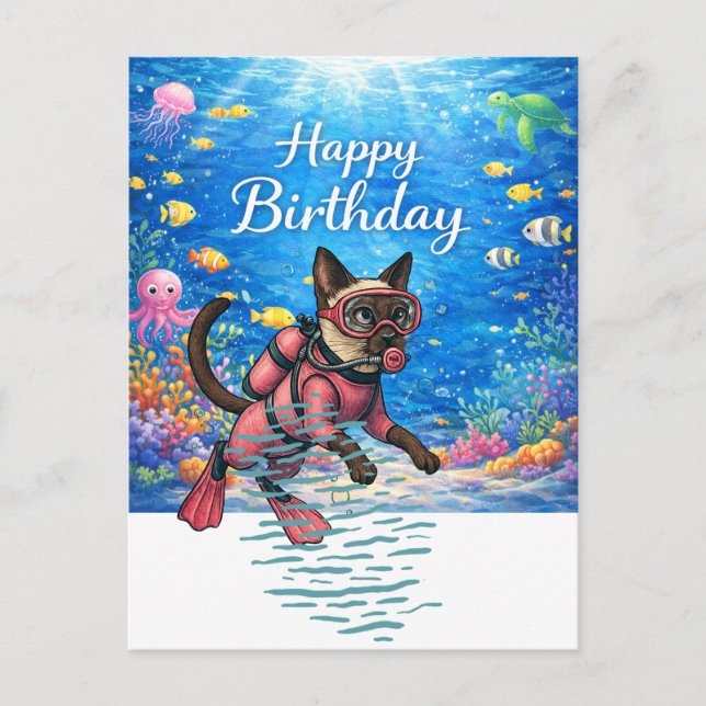 Carte Postale Scuba diver Happy Birthday underwater (Devant)