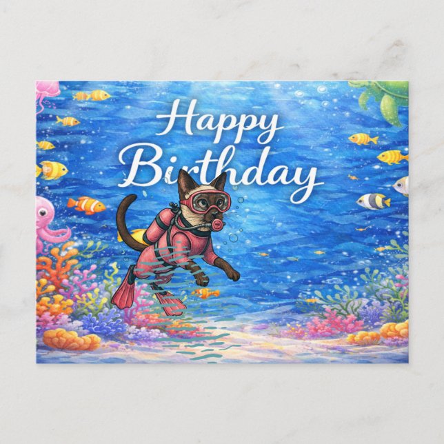 Carte Postale Scuba diver Happy Birthday underwater (Devant)