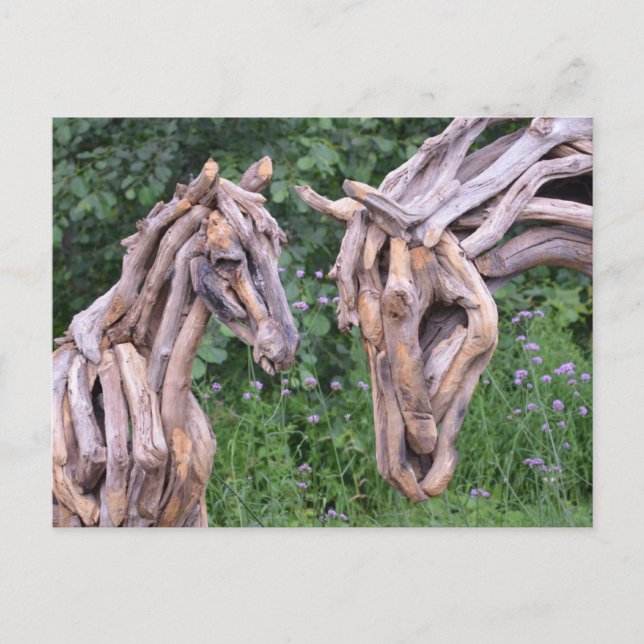 carte postale sculpture de cheval en bois (Devant)
