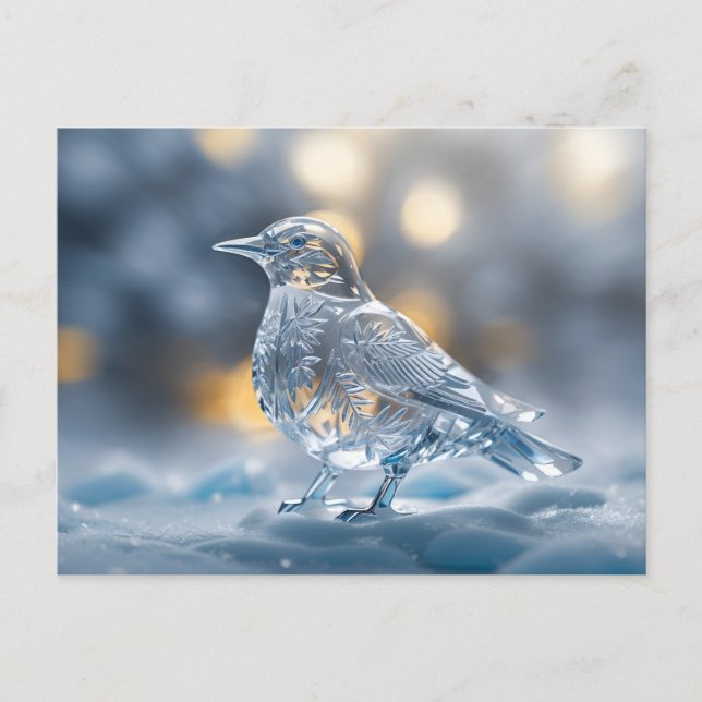 Carte Postale sculpture de glace d'oiseau transparent hiver merv (Devant)