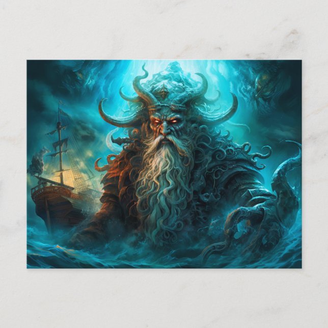 Carte Postale Sea God Rising from Ocean Fantasy Painting (Devant)