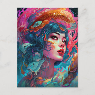 Carte Postale Sea Serpent Hair Lady Imaginaire Art