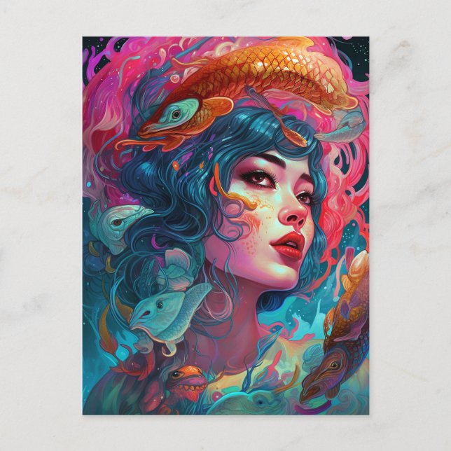Carte Postale Sea Serpent Hair Lady Imaginaire Art (Devant)