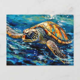 Carte Postale Sea Turtle in Expressive Oil Brushwork