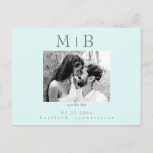 Carte Postale Seafoam B/W Couple Photo Wedding Enregistrer la da