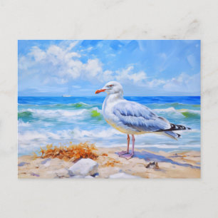 Carte Postale Seagul sur la plage de mer baltique. art impressio