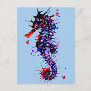 Carte Postale Seahorse Colorful Watercolor