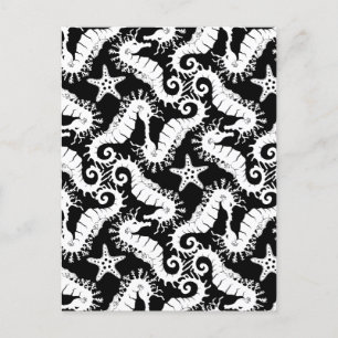 Carte Postale Seahorse et Starfish - Motif noir et blanc