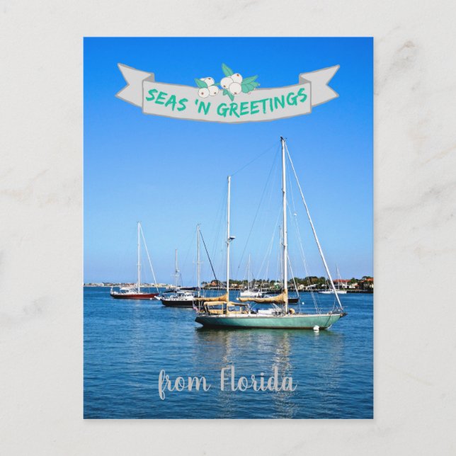 Carte Postale Seas n Salutations de Floride Bateaux à voile sur  (Devant)