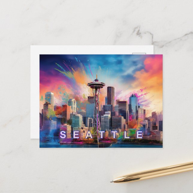 Carte postale Seattle - Icone Skyline (Devant/Arrière en situation)