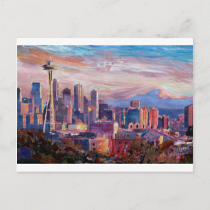Carte Postale Seattle Skyline Avec Aiguille Spatiale Et Mt Raini