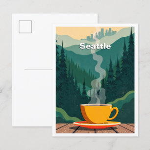 Carte Postale Seattle USA Art Vintage Illustration Voyage