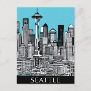 Carte Postale Seattle Washington Cityscape en noir et blanc
