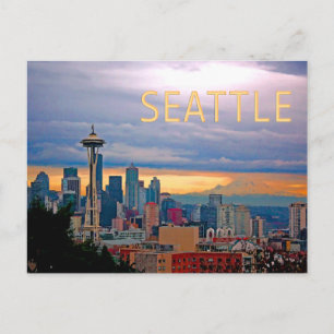 Carte Postale Seattle Washington Skyline à Sunset TEXT SEATTLE
