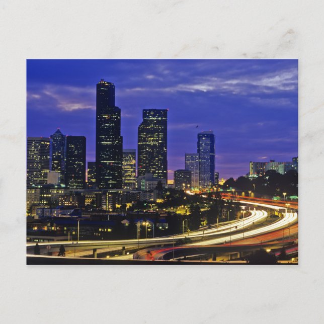Carte Postale Seattle, Washington skyline la nuit (Devant)