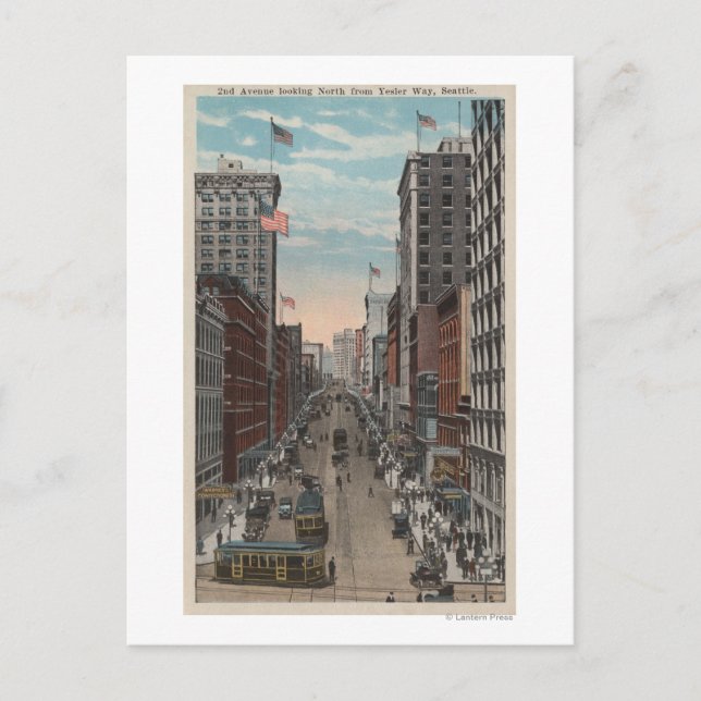 Carte Postale Seattle, WAView de la 2ème Ave de Yesler (Devant)