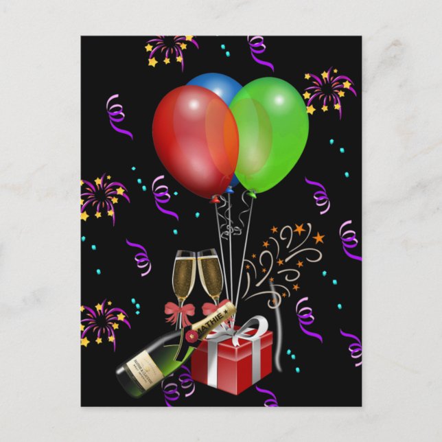 Carte Postale Seau à bouteille de ballons d'anniversaire Célébra (Devant)