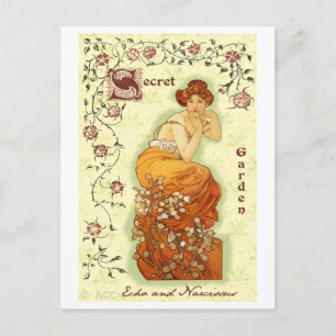 Carte Postale Secret Garden Mucha Femme