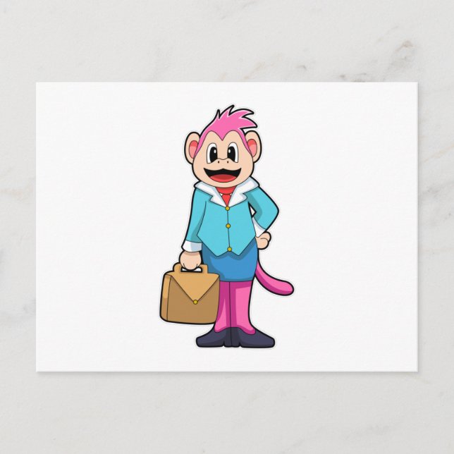 Carte Postale Secrétaire singe avec sac (Devant)