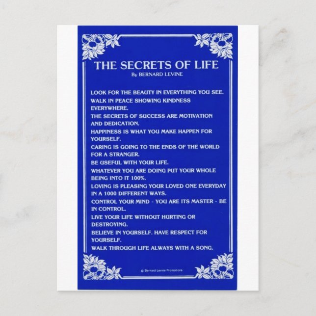 CARTE POSTALE SECRETS DE LA VIE PAR BERNARD LEVINE (Devant)