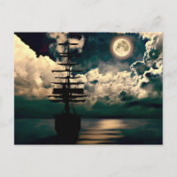 Segelschiff bei Vollmond Postkarte