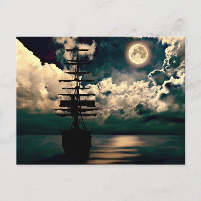 Carte Postale Segelschiff bei Vollmond Postkarte (Devant)