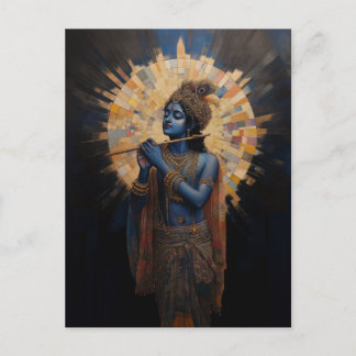 Carte Postale Seigneur divin Krishna jouant de la flûte Art nouv
