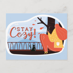 Carte Postale Séjour Cosy Hygge Automne FolkArt Deco AJOUTER NOM