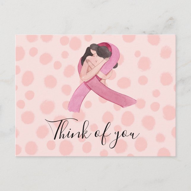 Carte Postale Sensibilisation au cancer du sein Ruban rose pense (Devant)