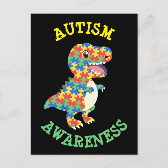 Carte Postale Sensibilisation sur l'autisme Dinosaures (Devant)