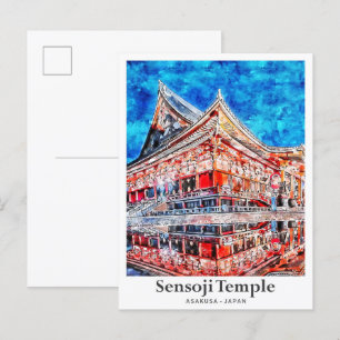 Carte Postale Sensoji Temple Asakusa Japon Aquarelle Voyage