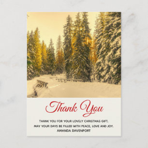 Carte Postale Sentier hivernal enneigé avec des pins Merci