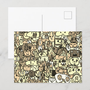 Carte Postale Sepia Cartoon personnage Motif de jetons à main