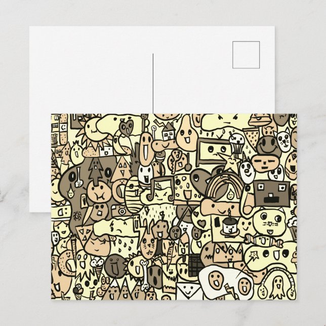 Carte Postale Sepia Cartoon personnage Motif de jetons à main (Devant / Derrière)