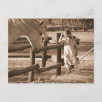 Sepia Cheval noir et blanc et enfant