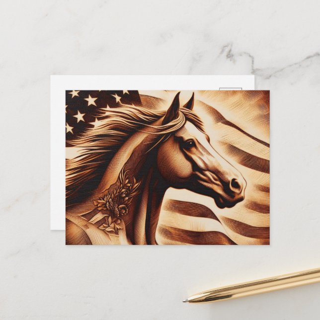 Carte Postale Sepia Patriotique Horse (Devant/Arrière en situation)