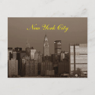 Carte Postale Sepia Script Brown New York City Skyline