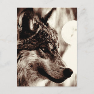 Carte postale Sepia Wolf Face & Moon