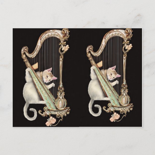 Carte Postale Serenade in Gold – Cat & Harp Postcard (Devant)