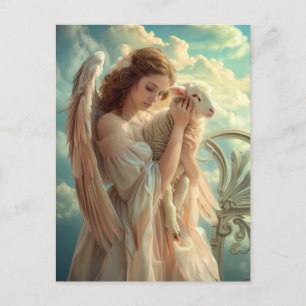 Carte Postale Sérénité céleste Ange féminin avec agneau