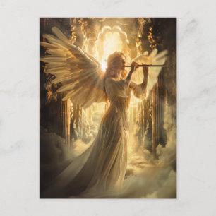 Carte Postale Sérénité Céleste Ange Féminin avec Flûte